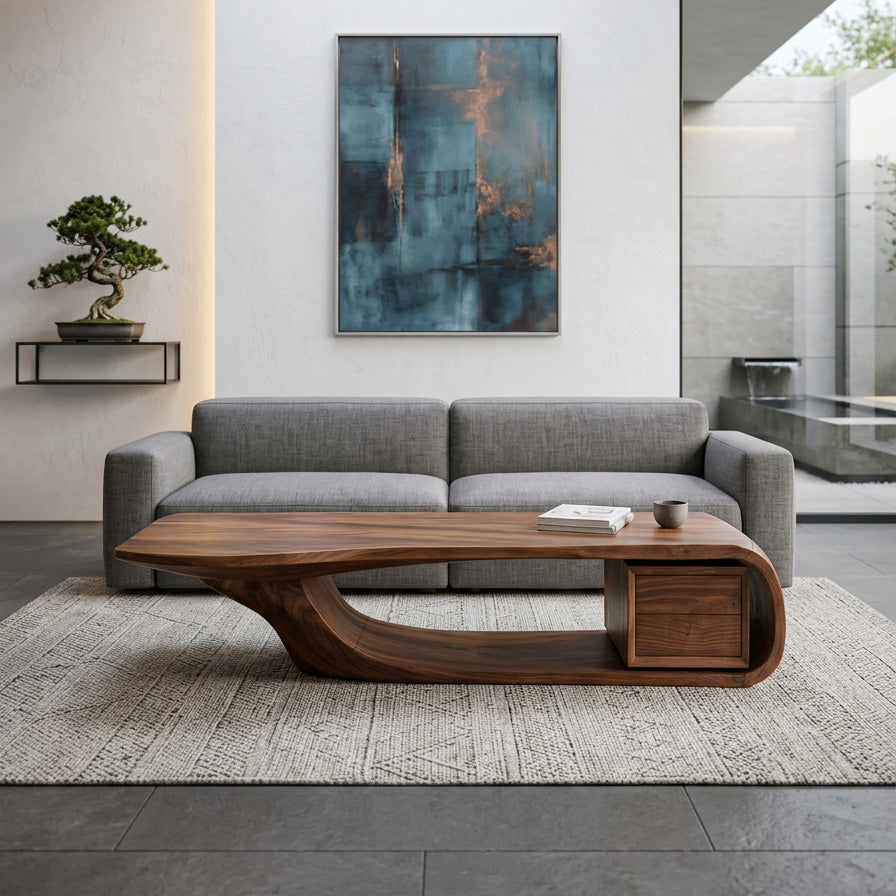 Modern Sculptural Coffee Table With Curved Design For Home Office