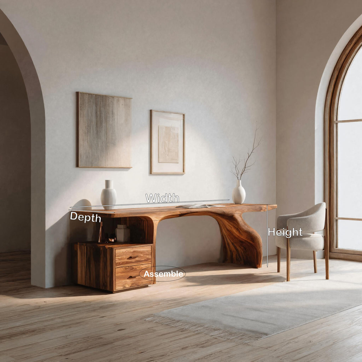 Organic Live Edge Wood Desk With Storage Drawers For Workspace