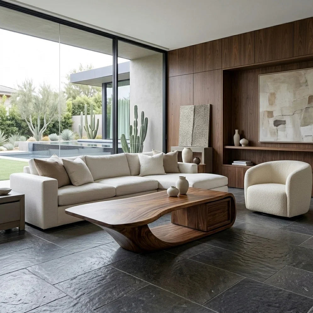 Modern Sculptural Coffee Table With Curved Design For Home Office