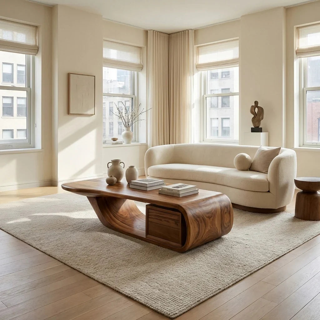 Modern Sculptural Coffee Table With Curved Design For Home Office