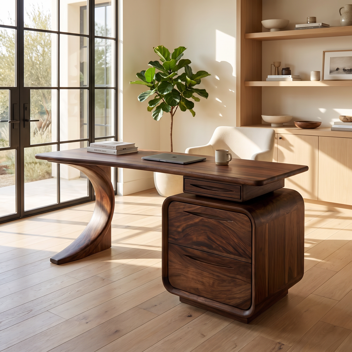 Aurelith Sculpted Solid Wood Desk With Drawers