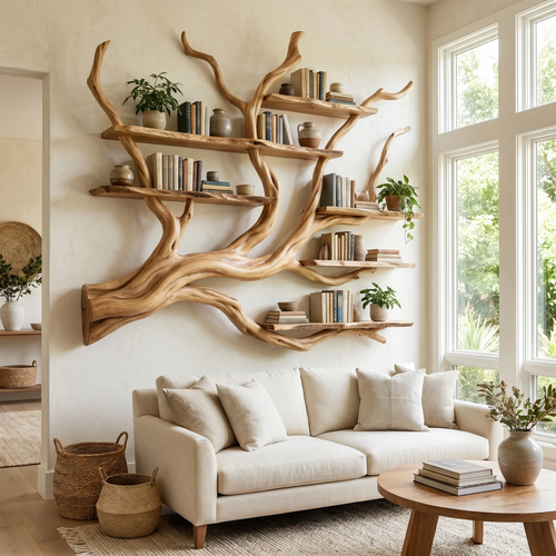 Briarcanopy Handcrafted Solid Wood Floating Tree Bookshelf