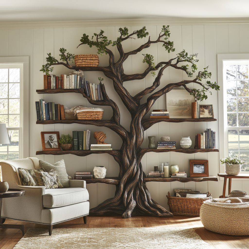 Eldrathen Sculpted Solid Wood Tree Bookshelf