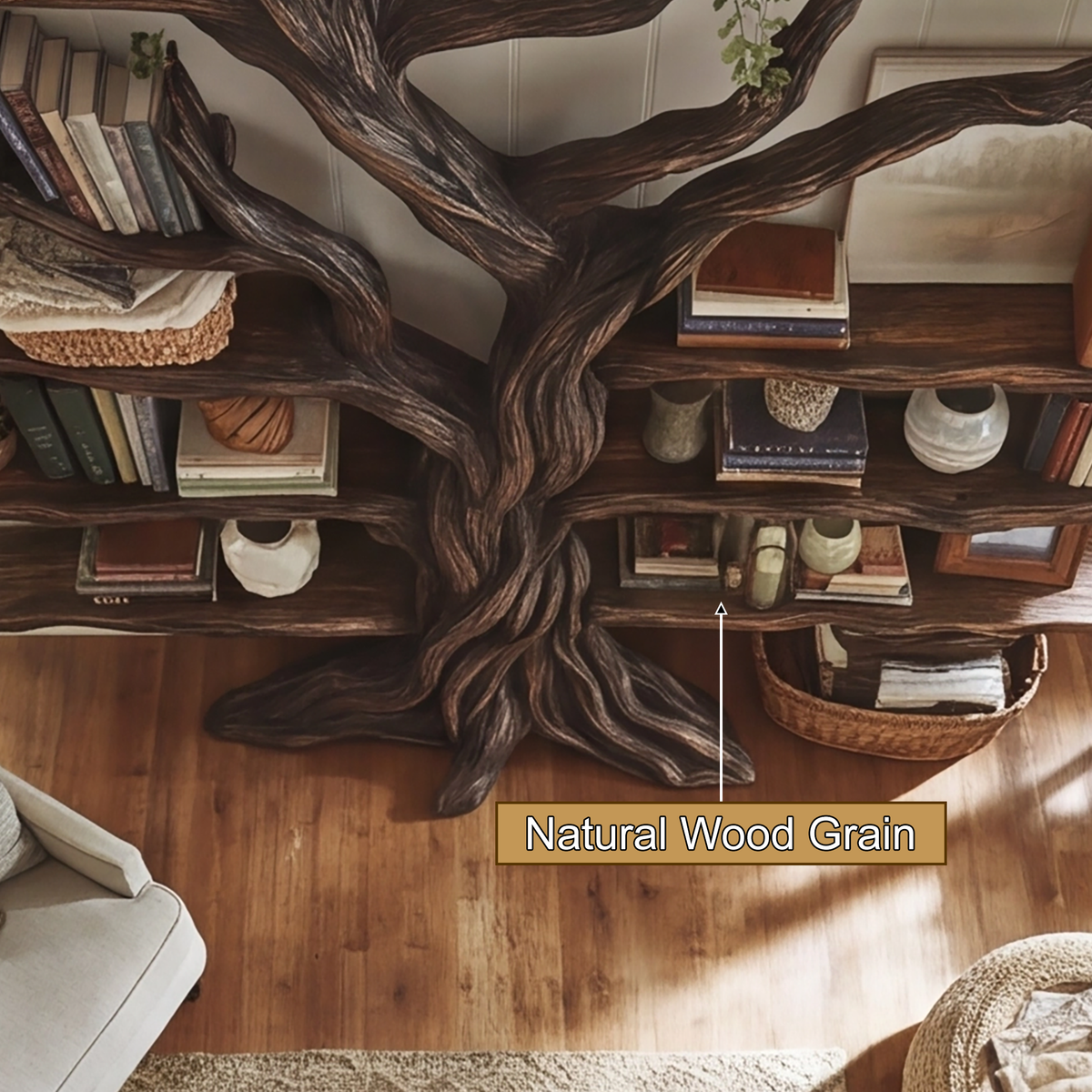 Eldrathen Sculpted Solid Wood Tree Bookshelf