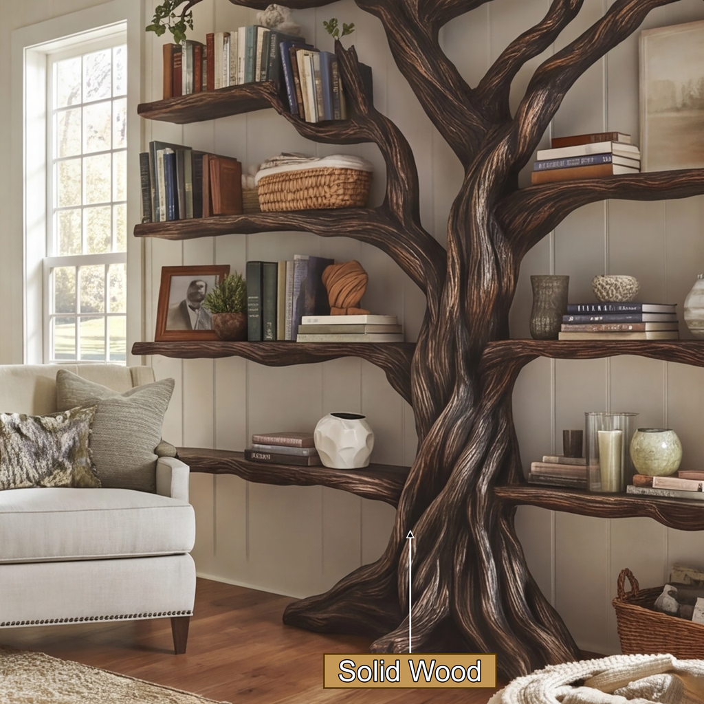 Eldrathen Sculpted Solid Wood Tree Bookshelf