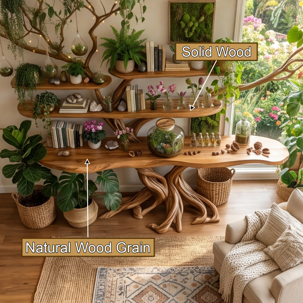 Florien Sculpted Solid Wood Console Table With Shelves