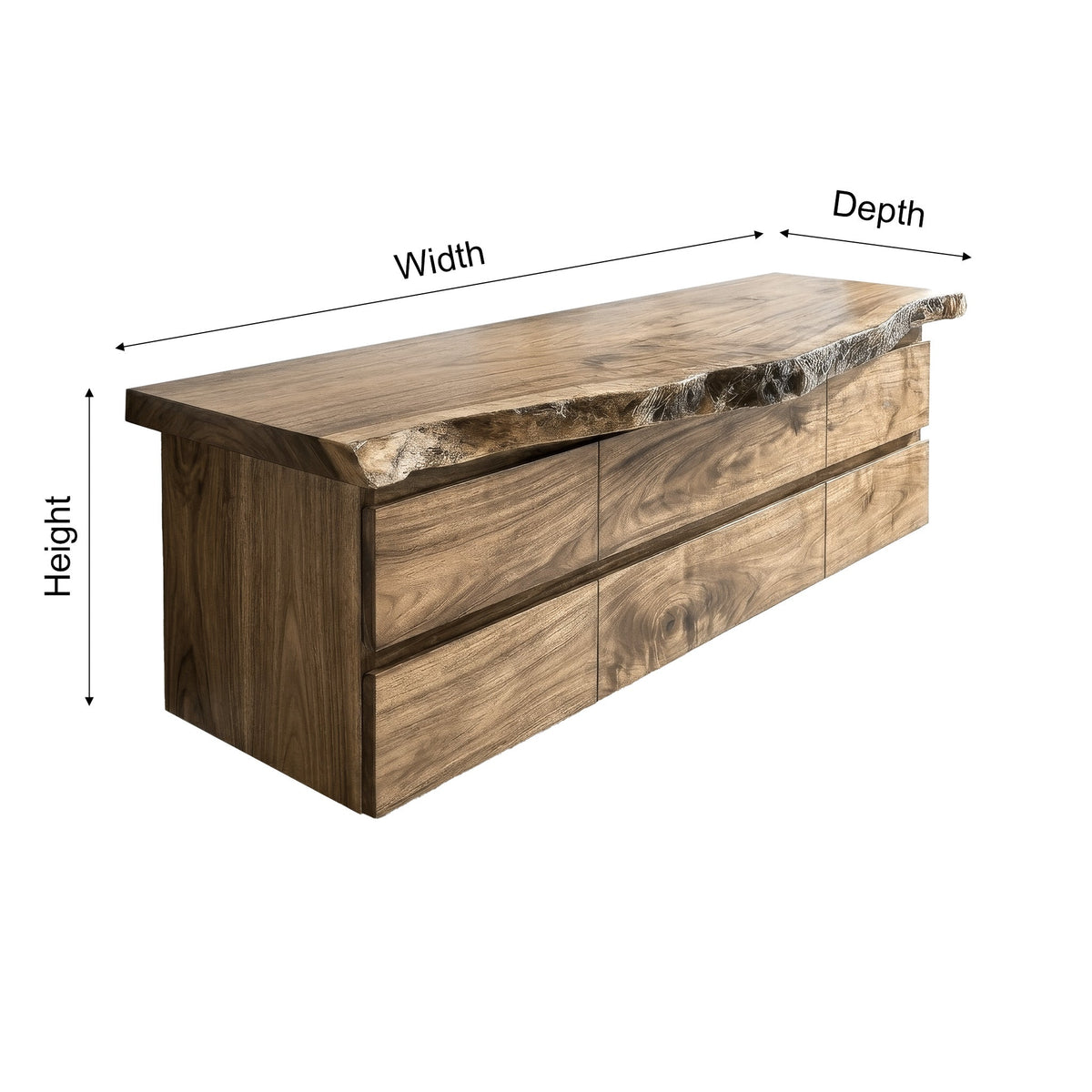Velmora Live Edge Solid Wood Floating Bathroom Vanity With Drawers