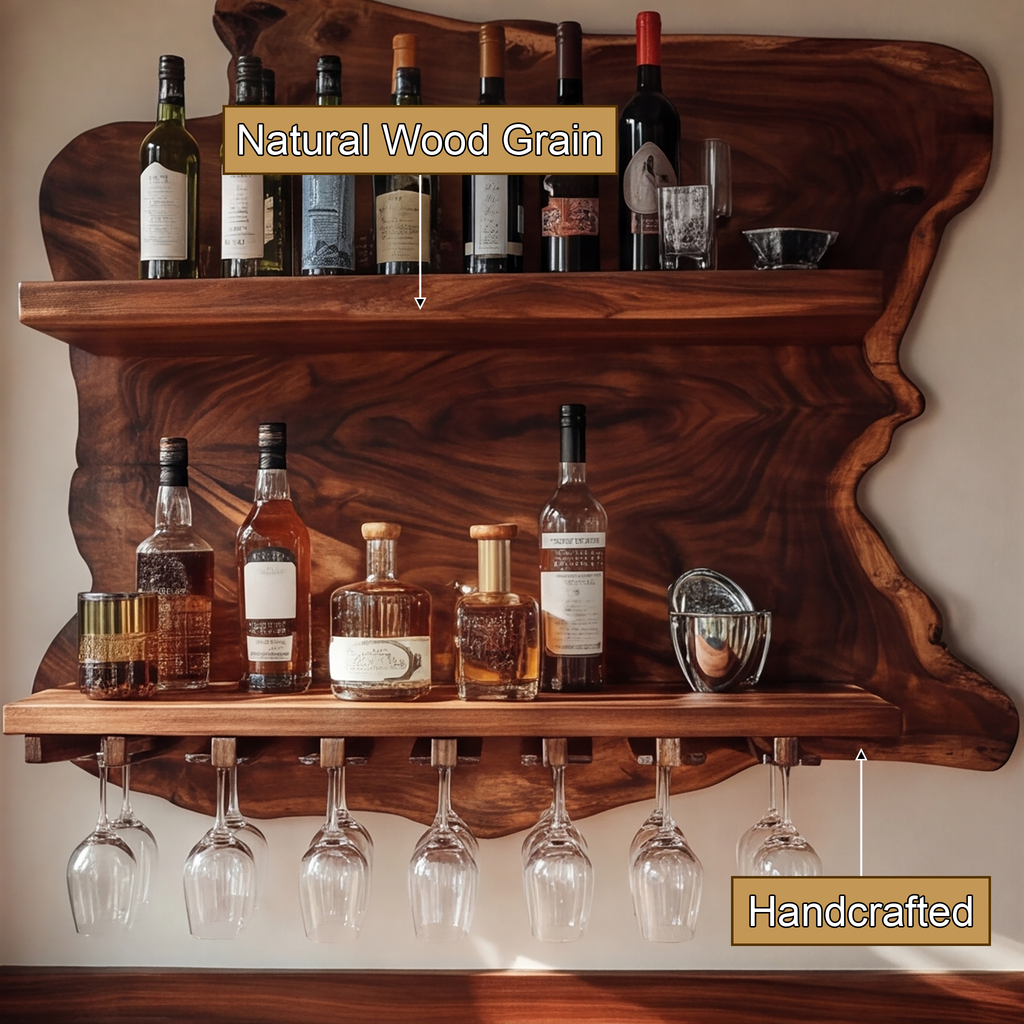 Thornmere Live Edge Handcrafted Floating Wine Shelf SPA623534