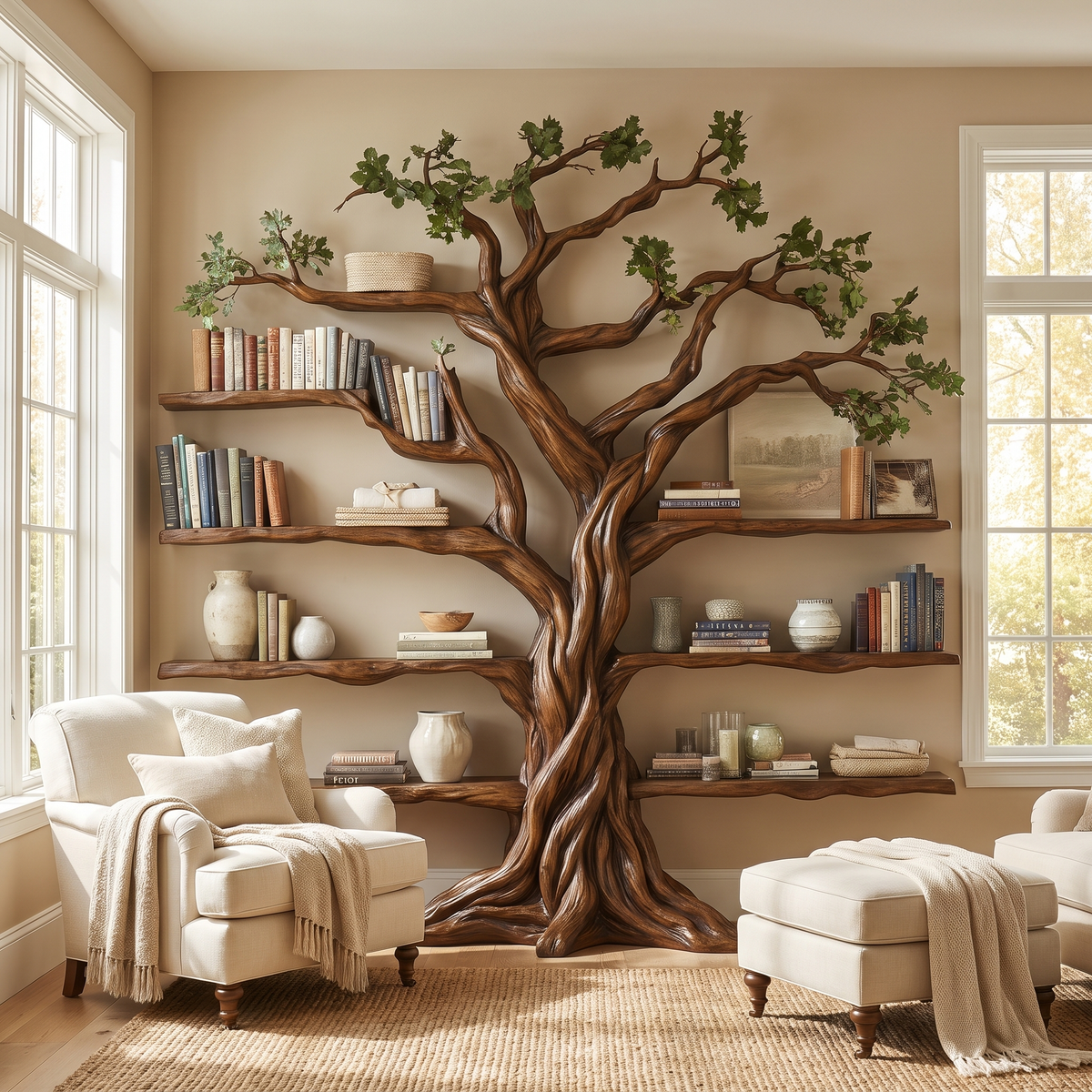 Eldrathen Sculpted Solid Wood Tree Bookshelf