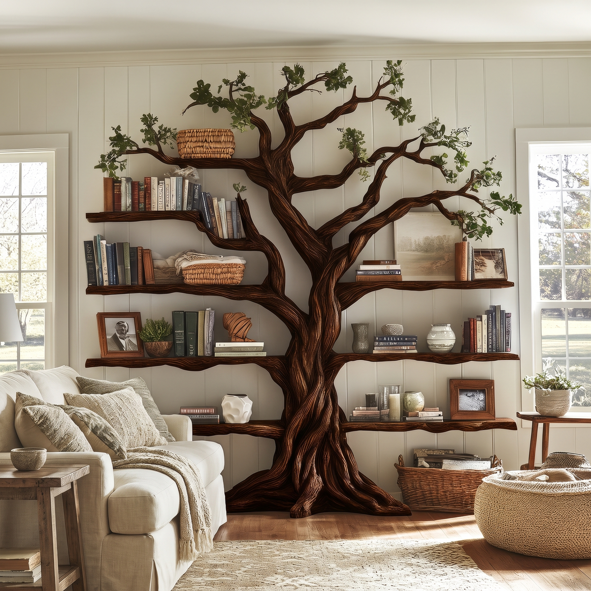Eldrathen Sculpted Solid Wood Tree Bookshelf