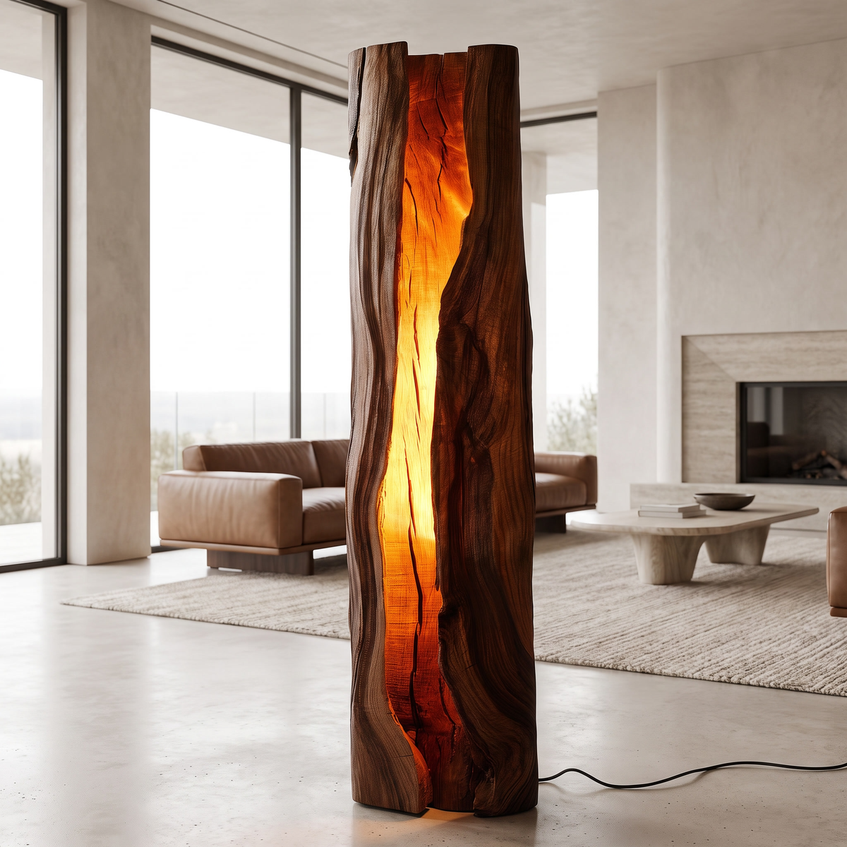 Solvaryn Sculpted Live Edge Integrated LED Wood Floor Lamp