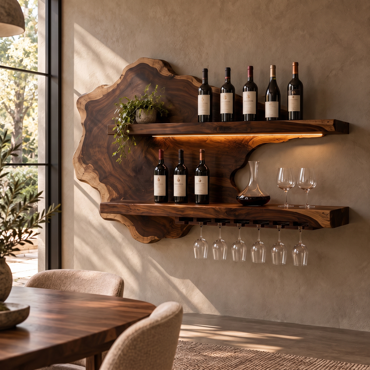 Sylelune Live Edge Handcrafted Floating Wine Shelf