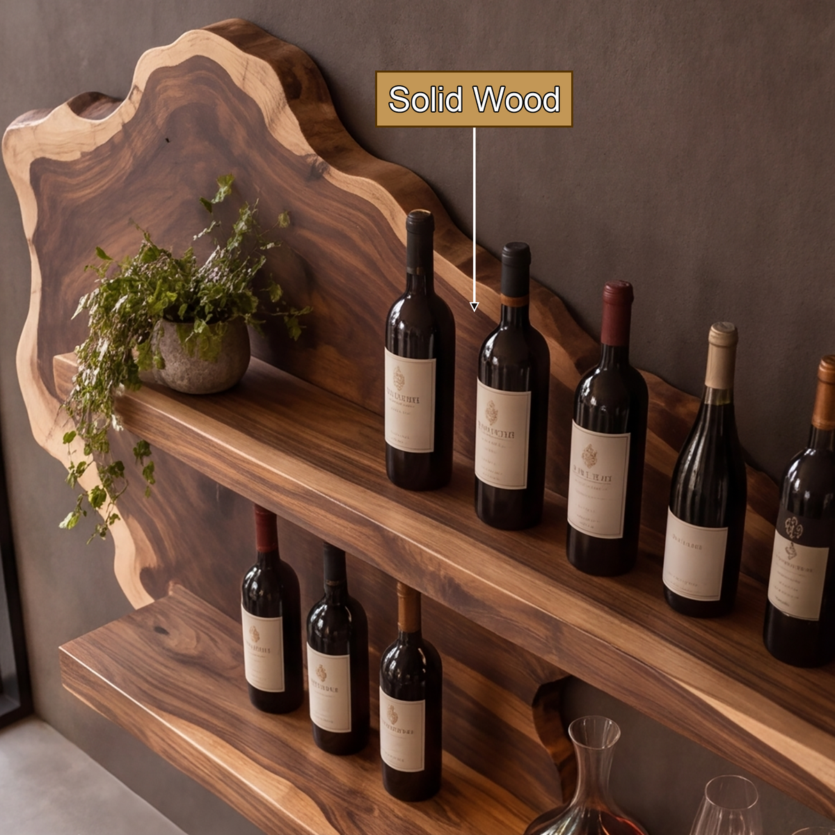 Sylelune Live Edge Handcrafted Floating Wine Shelf