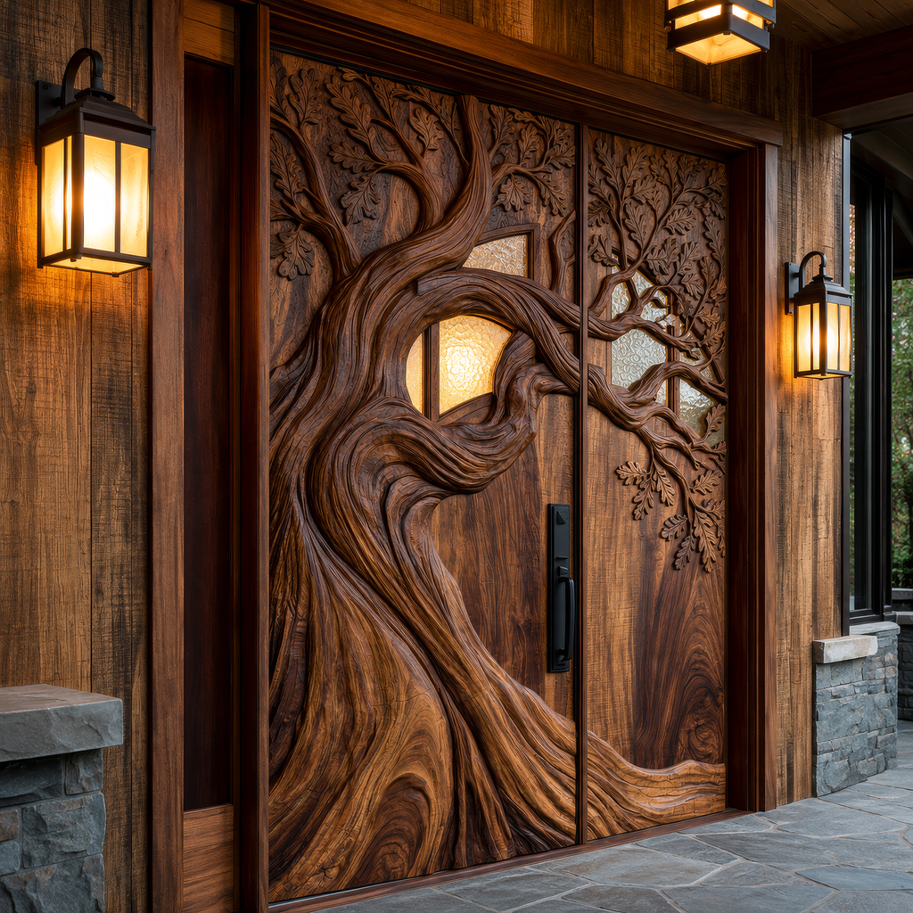 Aurelthorn Sculpted Solid Wood Single Door With Panel