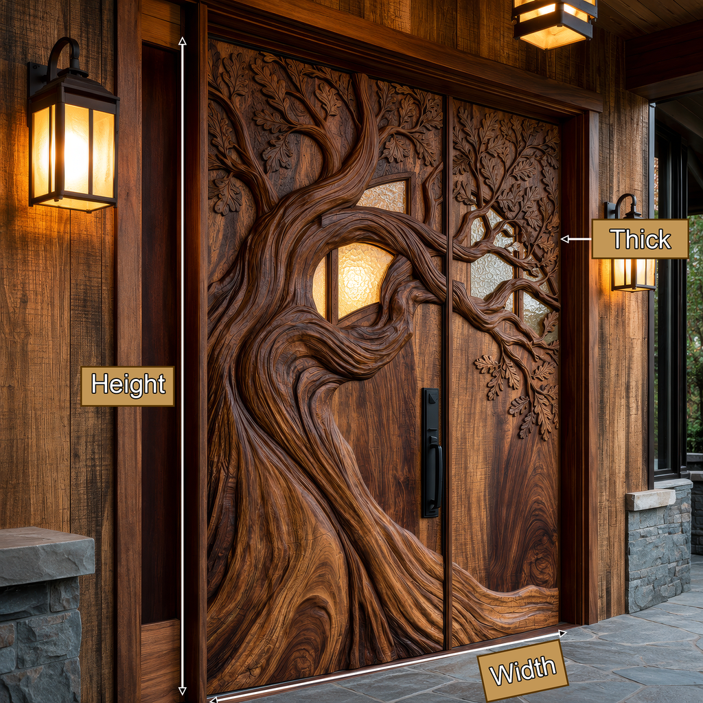 Aurelthorn Sculpted Solid Wood Single Door With Panel