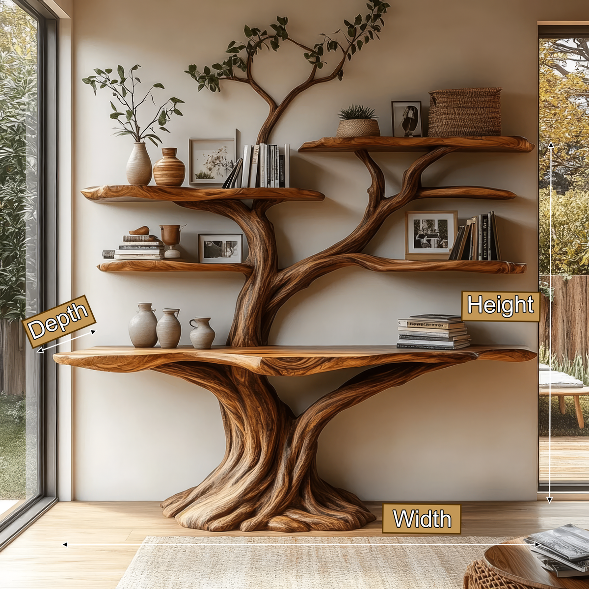 Vaelor Sculpted Solid Wood Console Table With Shelves