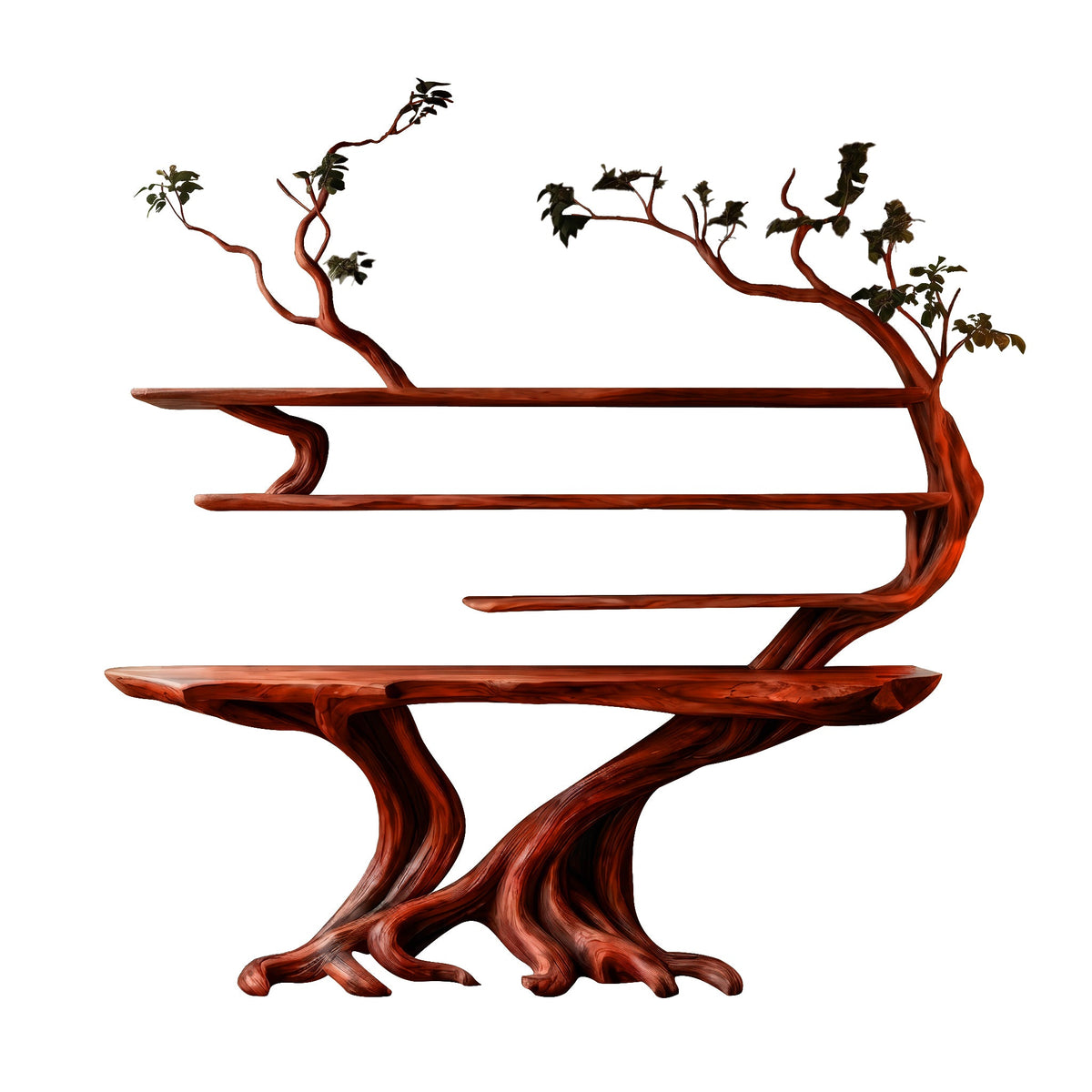 Vaelorin Sculpted Solid Wood Console Table With Shelves