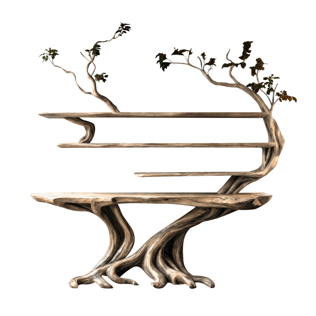 Vaelorin Sculpted Solid Wood Console Table With Shelves
