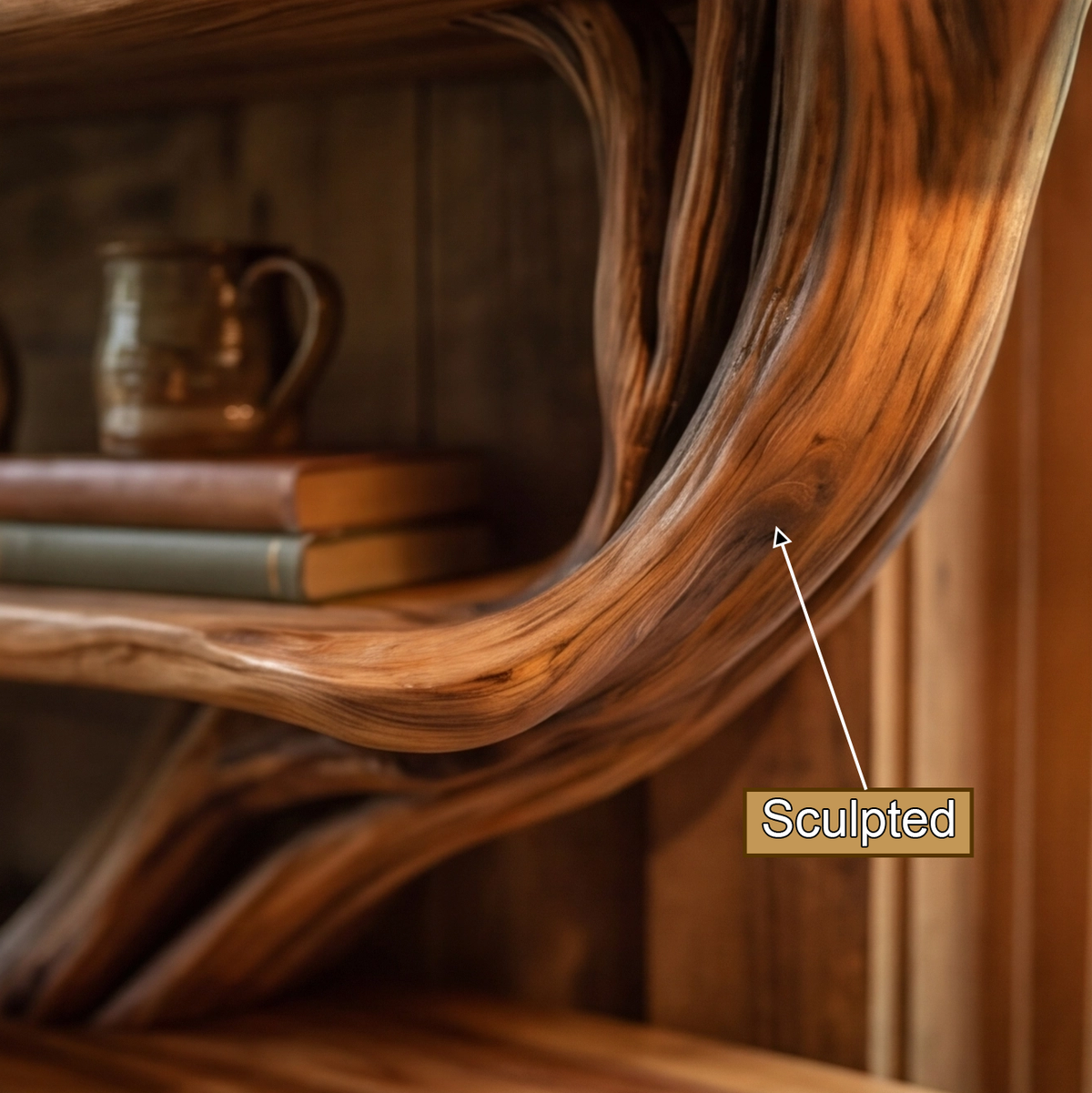 Vaelorin Sculpted Solid Wood Console Table With Shelves