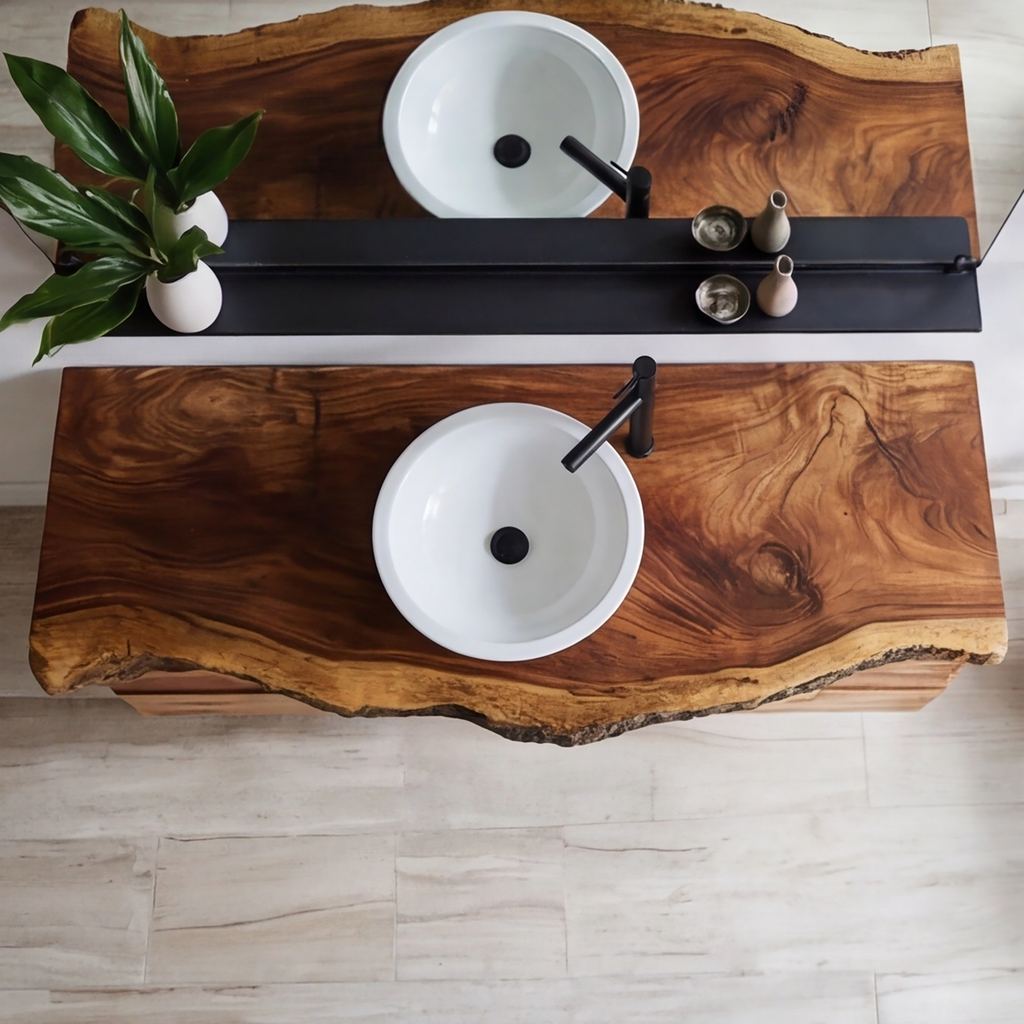Velmora Live Edge Solid Wood Floating Bathroom Vanity With Drawers