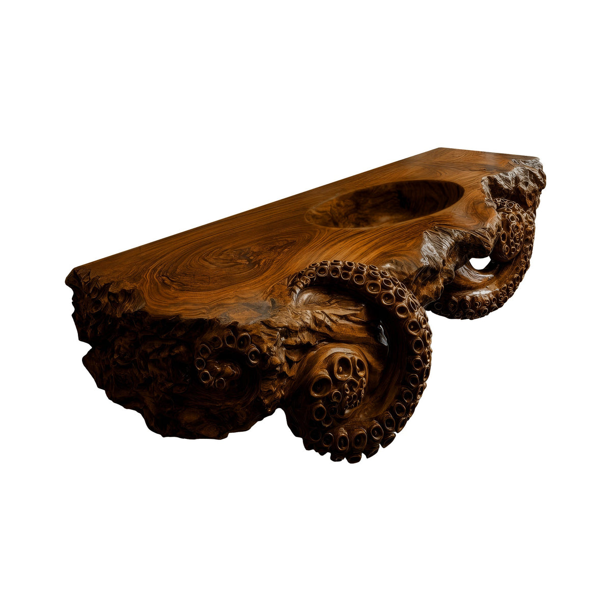 Velmora Octopus Form Sculpted Solid Wood Floating Bathroom Vanity With Integrated Sink