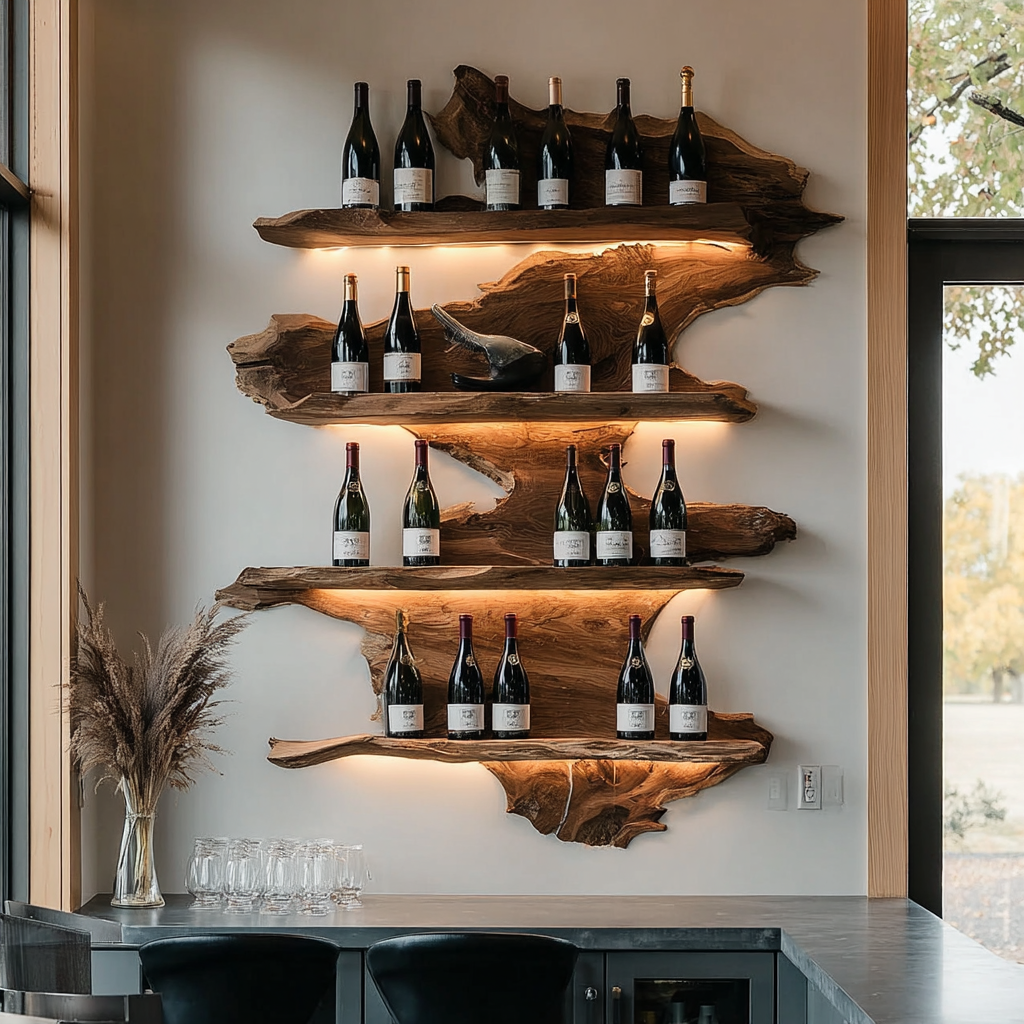 Vineflow Live Edge Floating Wine Rack Holder