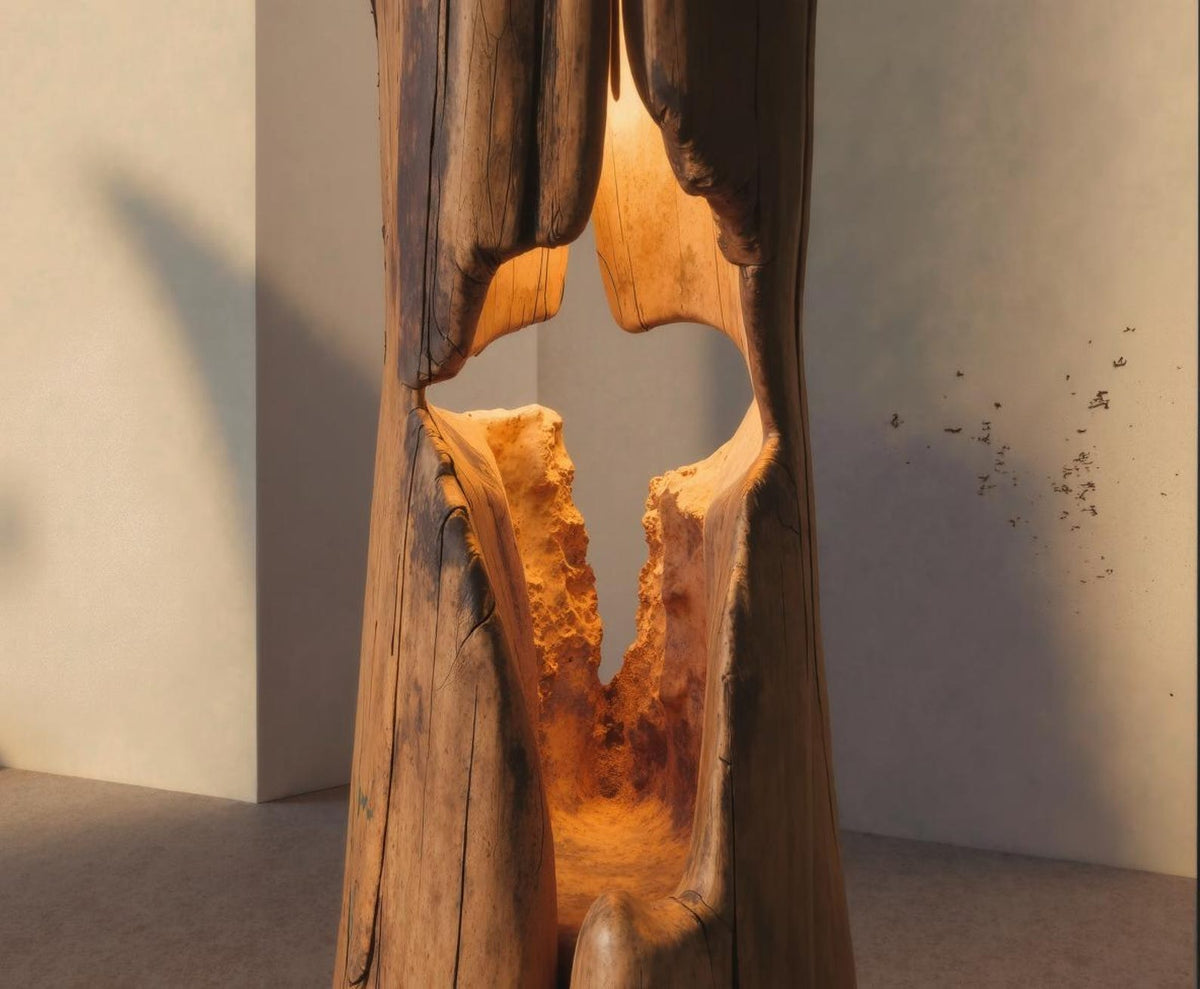 Rustic Hollowed Log Floor Lamp For Lighting In Living Room Bedroom And Office